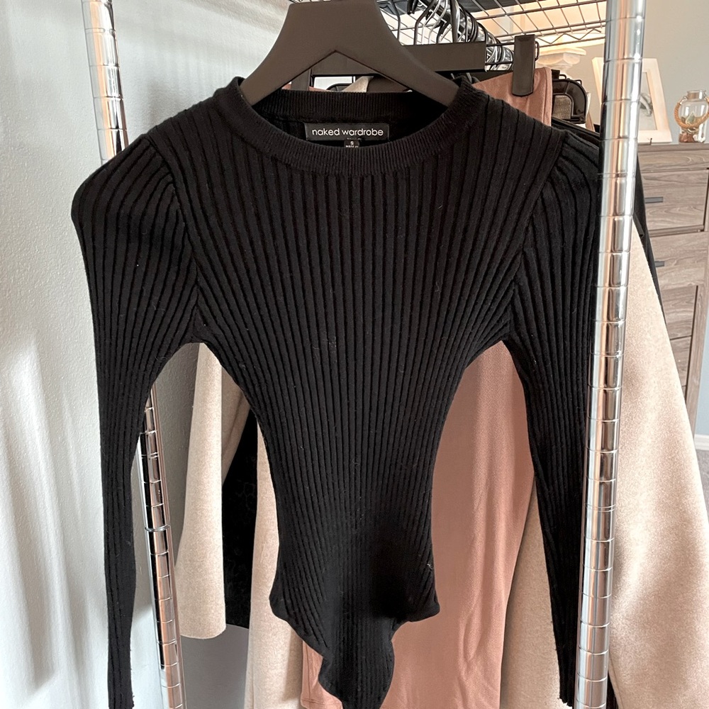 Naked Wardrobe - Black ribbed sweater bodysuit